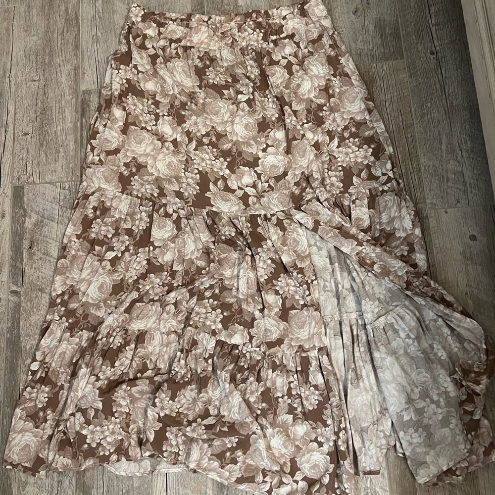 ARULA Brown Cream Tiered Maxi Skirt